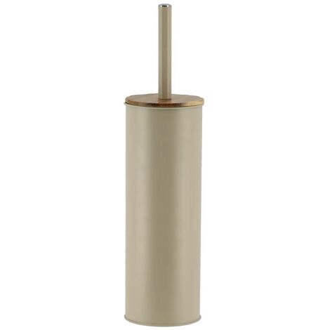 Brosse WC avec support en métal Beige et couvercle en Bois - TENDANCE