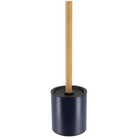 Brosse WC avec support en métal Bleu marine et manche en Bambou - TENDANCE
