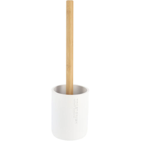 Brosse WC avec support en résine Blanc mat & manche en Bambou - TENDANCE