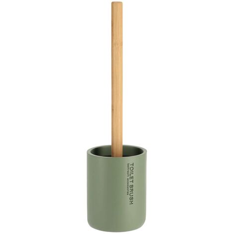 Brosse WC avec support en résine Kaki & manche en Bambou - TENDANCE