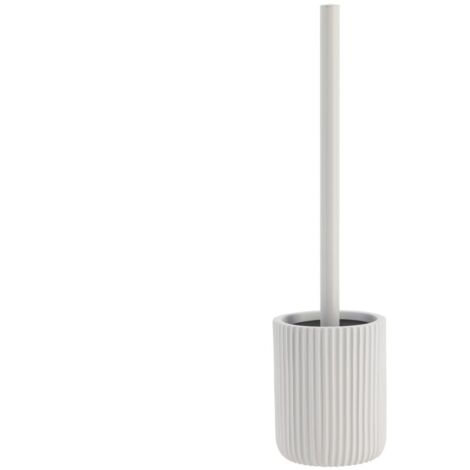 Brosse WC avec support en résine striée Blanc mat - TENDANCE
