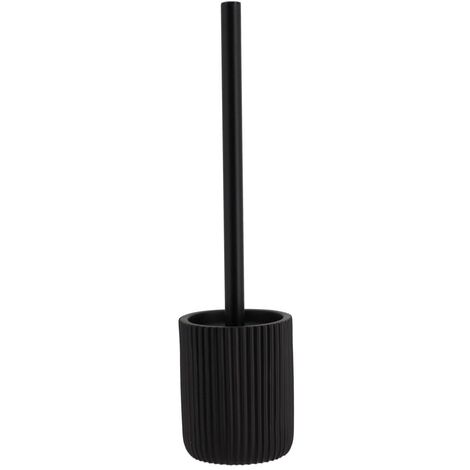 Brosse WC avec support en résine striée Noir mat - TENDANCE