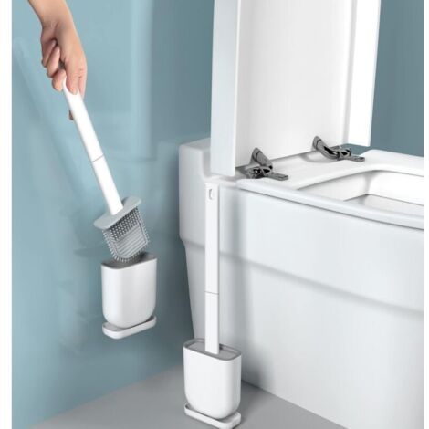 Brosse WC avec Support Manche Long en Silicone Souple à Séchage Rapide pour Salle de Bain