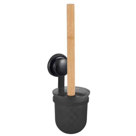Brosse Wc avec support MEGA VENTOUSES Bambou & Acier Noir mat MSV