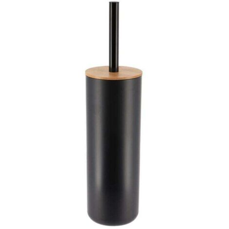 Brosse WC avec support Noir et couvercle en Bambou - TENDANCE