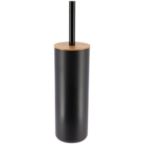 Brosse WC avec support Noir et couvercle en Bambou - TENDANCE