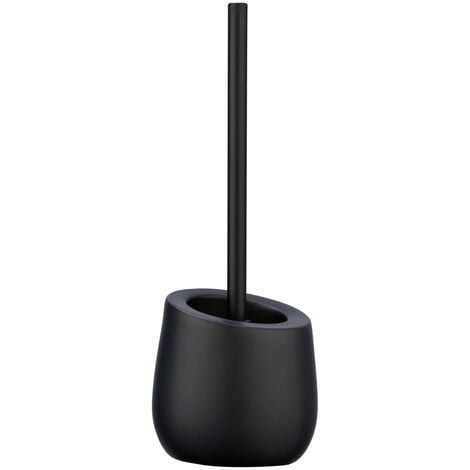 Brosse WC Badi WENKO, Tête de brosse remplaçable avec effet anti adhésif, Poils en silicone robustes et flexibles, Céramique, 13.5 x 38 x 13.5 cm, Noir Mat