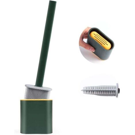 Brosse WC, Brosse de Toilette, Brosse WC Silicone, Balayette Suspendue, WC Brush, Long avec Support Hygiénique avec Base de Filtre à Eau et à Séchage Rapide (Vert)