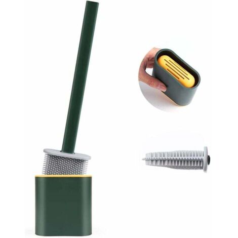 Brosse WC, Brosse de Toilette, Brosse WC Silicone, Balayette Suspendue, WC Brush, Long avec Support Hygiénique avec Base de Filtre à Eau et à Séchage Rapide (Vert)