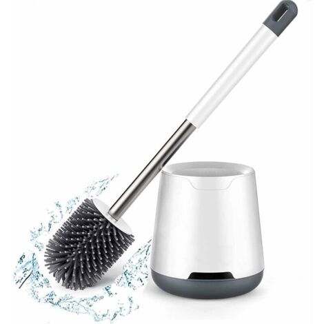 Brosse WC, Brosse de Toilette, Silicone Antibactérienne balayette WC et Support de Toilette avec Soies De Silicone Propres, avec Base de Filtre à Eau et à Séchage Rapide, Mural Monté, Blanc WC Brush