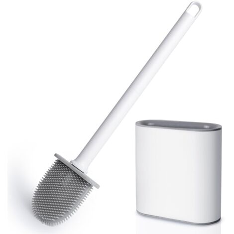 Brosse WC, Brosse Toilettes WC en Silicone pour Profondeur avec Manche en Plastique antidérapant, Brosse Toilette Murale avec Base à Fentes d'aération pour la Toilette de la Salle de Bain