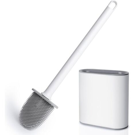 Brosse WC. Brosse Toilettes WC en Silicone pour Profondeur avec Manche en Plastique antidérapant. Brosse Toilette Murale avec Base à Fentes d'aération pour la Toilette de la Salle de Bain Blanc