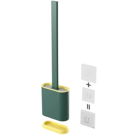 Brosse WC, Brosse Toilettes WC en Silicone pour Profondeur avec Manche en Plastique antidérapant, Brosse Toilette Murale pour la Toilette de la Salle de Bain-vert