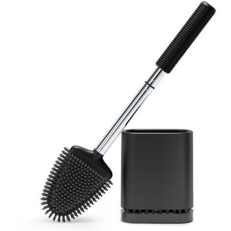 Brosse WC, Brosse Toilettes WC Silicone, Balai Toilette et Support, Noir Balayette Silicone Suspendu, Mural sans Percageà, Montage Mural/au Sol, Salle de Bain - Noir Mat