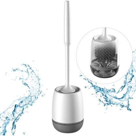 Brosse WC, brosse WC en silicone, brosse WC en silicone, brosse WC antibactérienne à séchage rapide, brosse WC à long manche, fixation murale/au sol