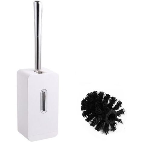 Brosse WC Brosse WC pour Salle de Bain avec Support Brosse WC à Long Manche en Acier Inoxydable Brosse WC Cachée Brosse WC à Fermeture Automatique avec 2 Têtes de Brosse, Blanc