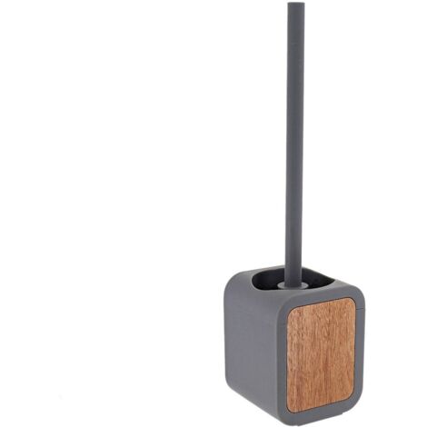 Brosse wc carre rubber + abs et acacia - gris - Tendance