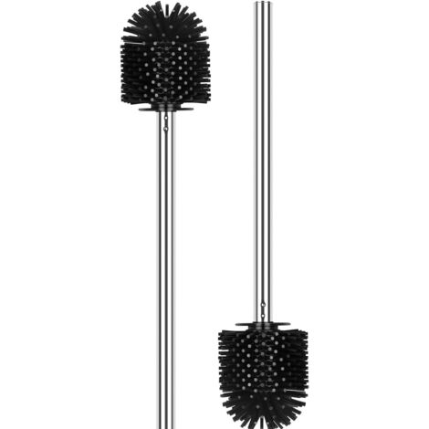 Brosse WC Classique 2 Pièces, Brosse WC en Silicone, Manche en Acier Inoxydable, Tête de Brosse Noire 7CM