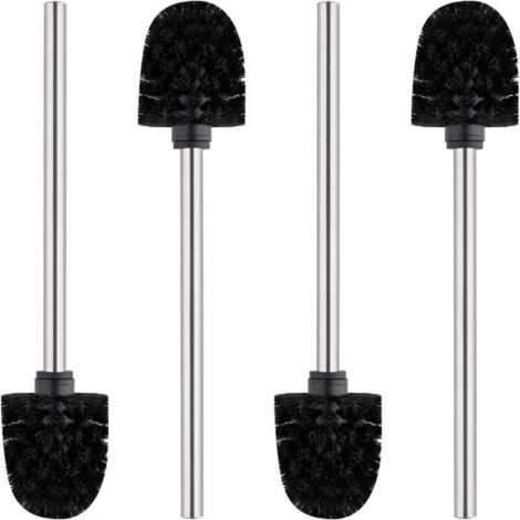 Brosse WC Classique 4 Pièces, Manche en Acier Inoxydable, Tête de Brosse Noire 8CM