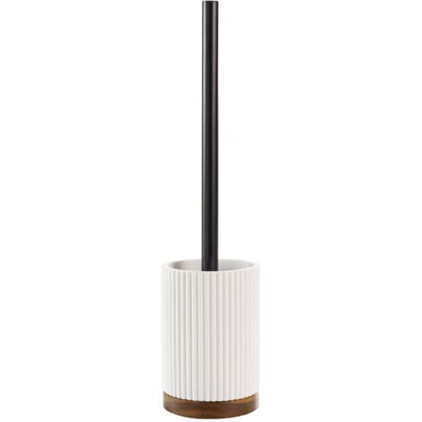 Brosse WC Diamètre 9,1 x 38,5 cm Niagara Blanc - Polyrésine et Acacia - Livraison gratuite