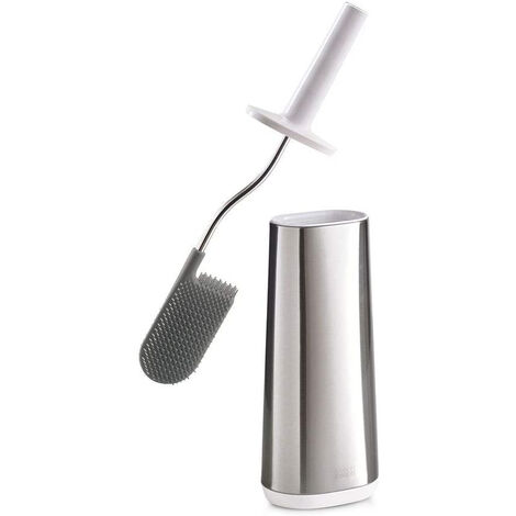 Brosse WC en acier inoxydable – Tête flexible en D pour nettoyage efficace – Support résistant aux empreintes – À poser, couleur gris clair – Zanvic