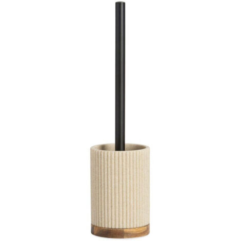 Brosse WC en polyrésine beige et acacia - 9.5x9.5x39.5cm