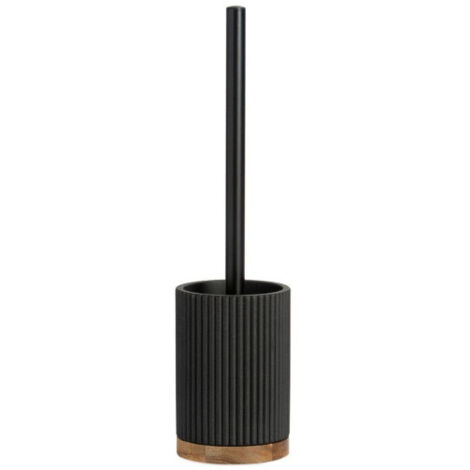 Brosse WC en polyrésine noire et acacia - 9.5x9.5x39.5cm