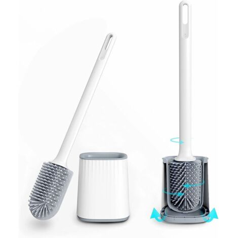 Brosse WC en silicone avec support antibactérien, brosse suspendue pour salle de bain et toilettes, blanche-AquaForge