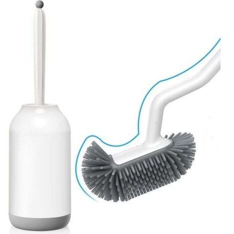 Brosse WC en silicone avec support : brosse WC flexible avec nettoyeur de rebord - support de brosse WC à séchage rapide pour accessoires de salle de bain - brosse WC suspendue blanche sans perçage