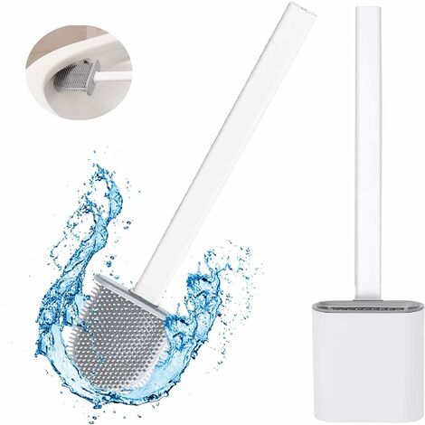 Brosse WC en silicone, brosse de toilettes pour salle de bain avec support à séchage rapide, peut être posé ou suspendu (blanc)