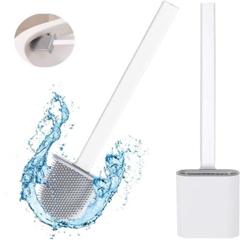 Brosse WC en silicone, brosse de toilettes pour salle de bain avec support à séchage rapide, peut être posé ou suspendu (blanc)
