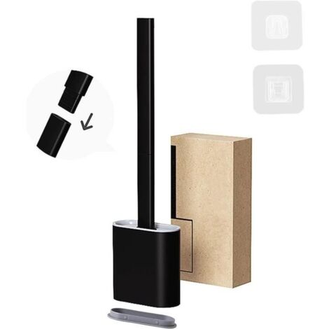 Brosse WC en silicone - Brosse WC brevetée - Noir - Brosse WC et porte-brosse WC avec montage mural et séchage turbo