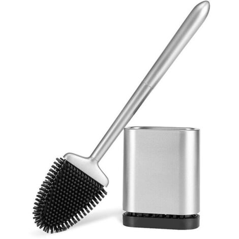 Brosse Wc En Silicone, Fixation Murale Et Au Sol, Avec Support Ventilé À Séchage Rapide, Brosse Plate Pour Toilettes De Salle De Bain (Argent)