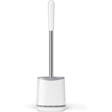 Brosse WC, ensemble brosse WC et support, tête de brosse WC à poils avec support ventilé, ensemble de brosse WC compacte murale pour un nettoyage en profondeur de la salle de bain (1, blanc)