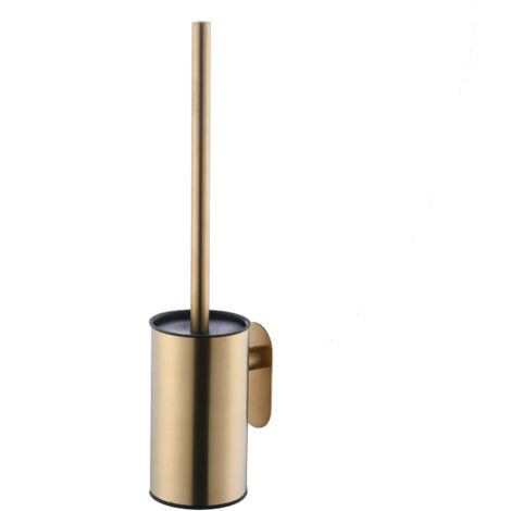Brosse WC et support en acier inoxydable, fixation murale, autocollant, long manche, sans perçage, nettoyant robuste pour salle de bain, or brossé