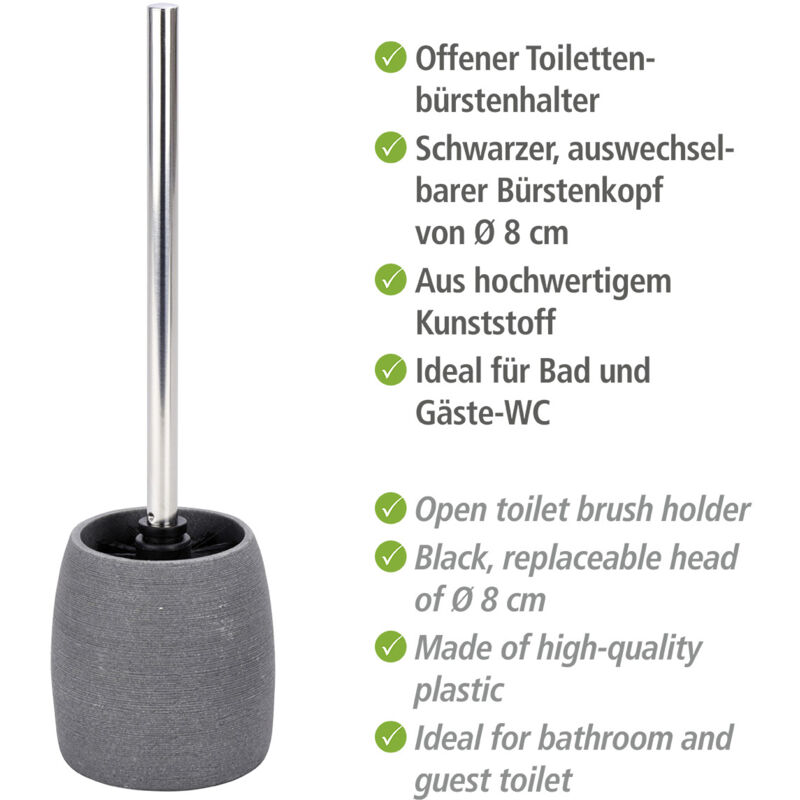 Wenko - Brosse wc Goa, Brosse wc noire, Polyrésine, ø 11,8 cmx38,5 cm, gris