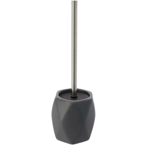 Brosse wc gres forme losange tige acier inoxydable - gris fonce - Tendance