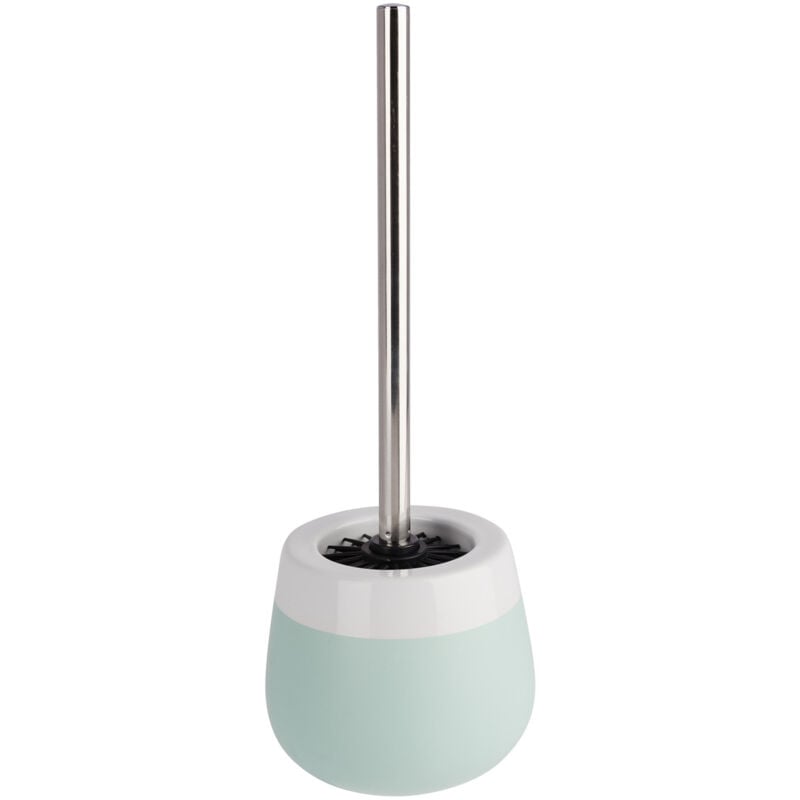 Wenko - Porte Brosse wc céramique Malta, Brosse wc silicone noire, Céramique, ø 13,6x39 cm, vert menthe/blanc