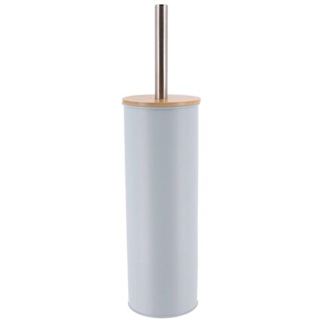 Brosse wc metal couvercle bambou - bleu clair - Tendance
