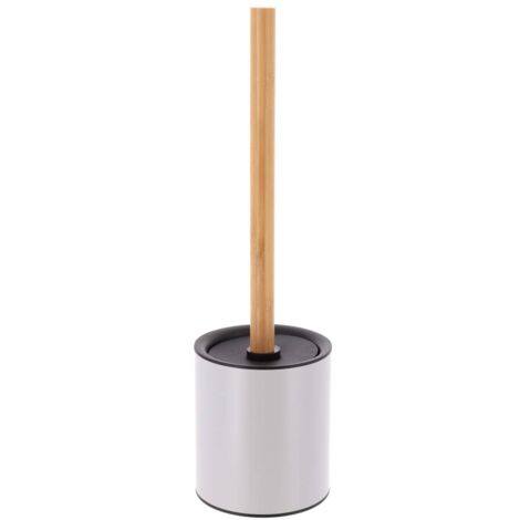 Brosse wc metal tige bambou - gris clair - Tendance