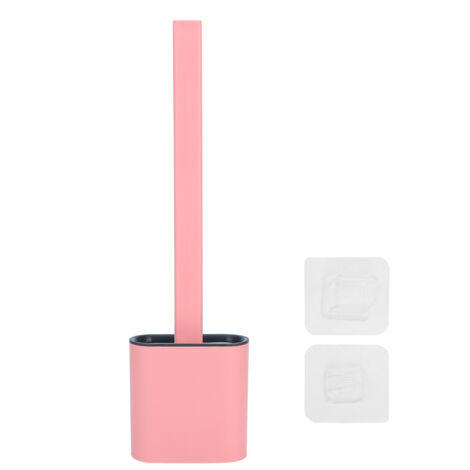 Brosse WC murale avec long manche et support, ensemble de brosses de nettoyage pour accessoires de salle de bain, rose-AquaForge