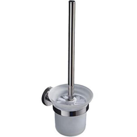 Brosse WC murale avec support intégré – 1 tête souple + cuvette en verre trempé + manche en acier inoxydable – Installation sans perçage (argent)