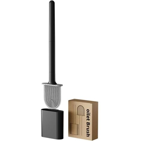Brosse WC noire, brosse WC plate en silicone, fixation murale ou au sol