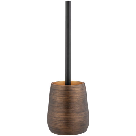 Brosse WC Palena WENKO porte Brosse WC  design chic avec anneaux de bronze, manche noir, tête de brosse échangeable 8cm, poly résine, d12,5x37cm, bronze et noir