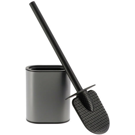 Brosse WC plate en Silicone Noir avec support en métal Gris - TENDANCE - Gris