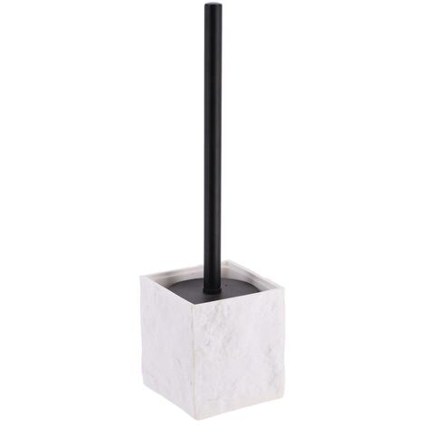 Brosse wc polyresine carree effet pierre tige noir mat - blanc - Tendance