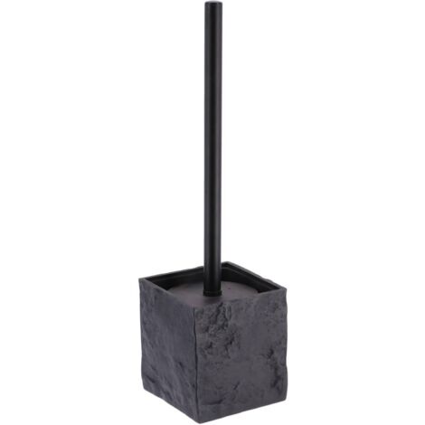 Brosse wc polyresine carree effet pierre tige noir mat - noir - Tendance