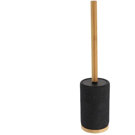 Brosse wc polyresine ronde effet maille et tige bambou - noir - Tendance