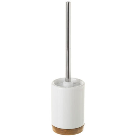 Brosse WC ronde céramique blanche et bambou 10x10x38.5cm