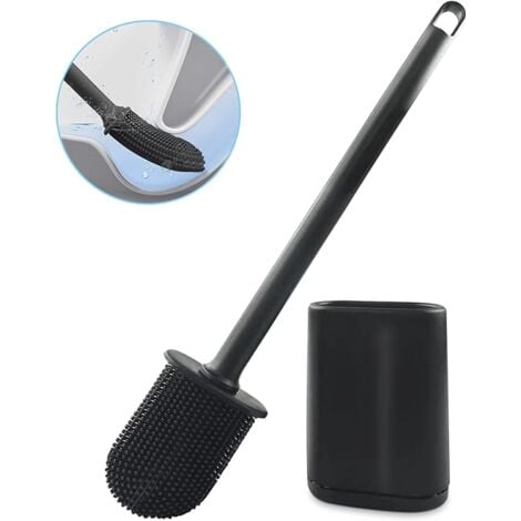 L&H-CFCAHL Brosse WC Silicone, Brosse Toilettes WC Plate Flexible, Balai Toilette WC pour Salle de Bain avec Récipient à Séchage Rapide, Fixation Murale sans Perçage, Noir brosse wc silicone